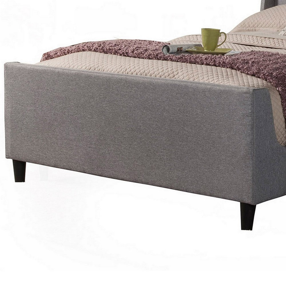 Eva King Size Bed, Gray Linen, Shelter Style Headboard by Casagear Home