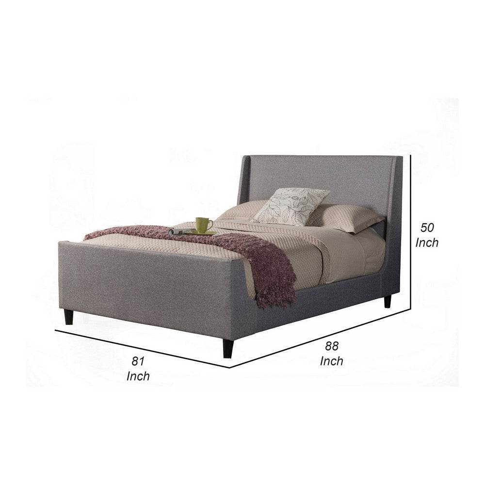 Eva King Size Bed, Gray Linen, Shelter Style Headboard by Casagear Home