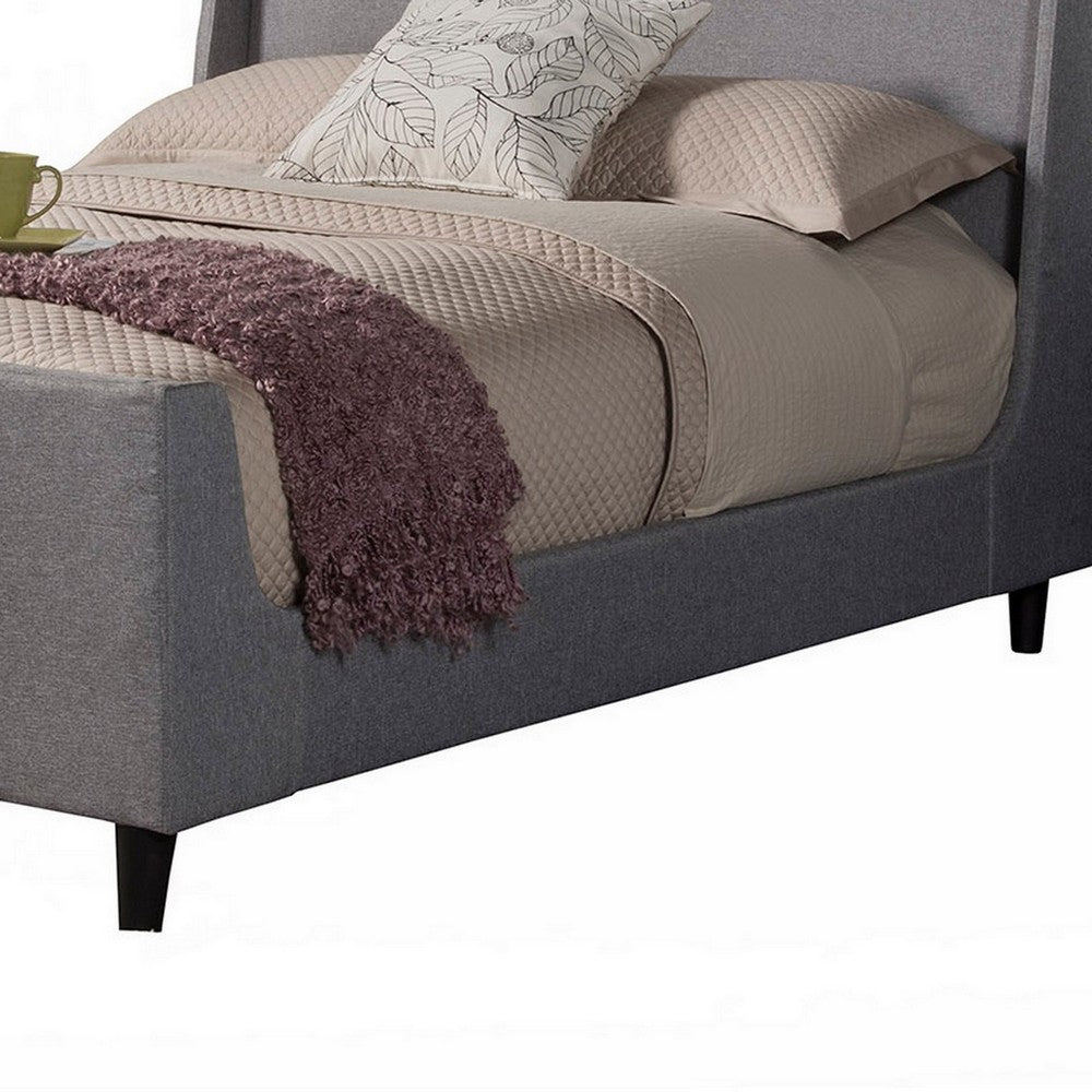 Eva Low Profile Full Size Bed, Gray Linen, Shelter Headboard by Casagear Home