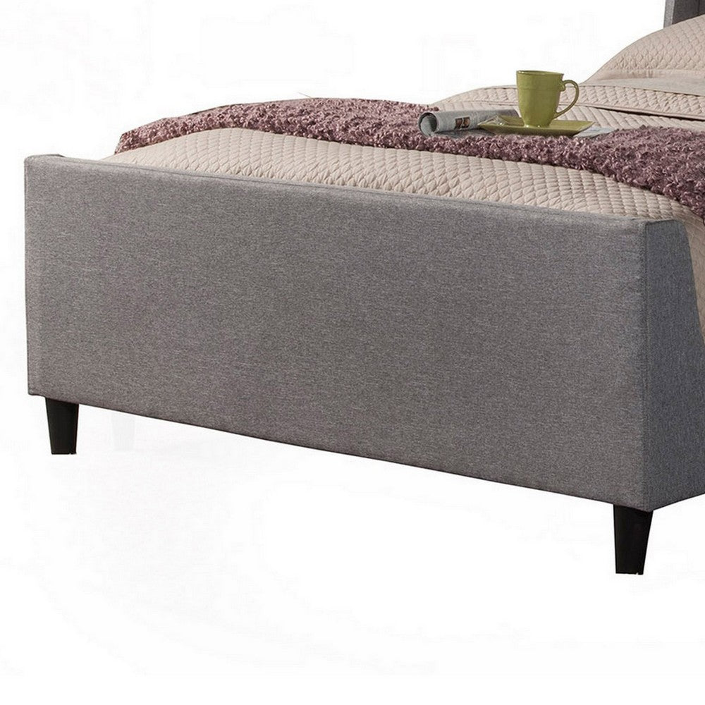 Eva Low Profile Full Size Bed, Gray Linen, Shelter Headboard by Casagear Home