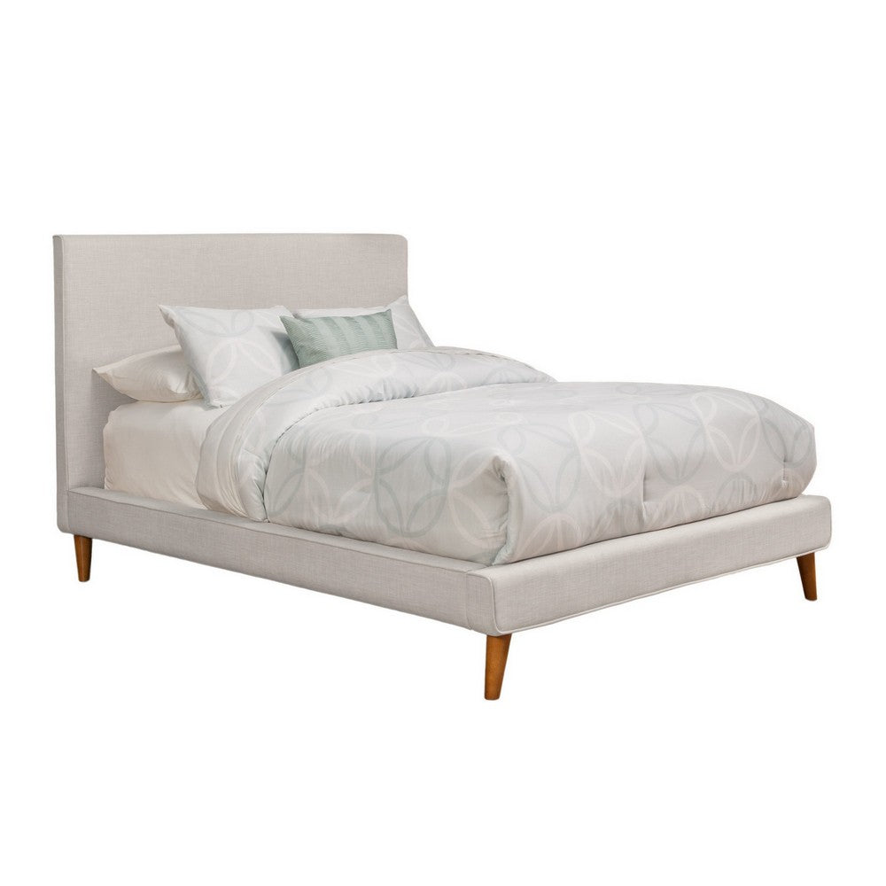 Kim Queen Size Bed, Light Gray Linen, Panel Headboard by Casagear Home