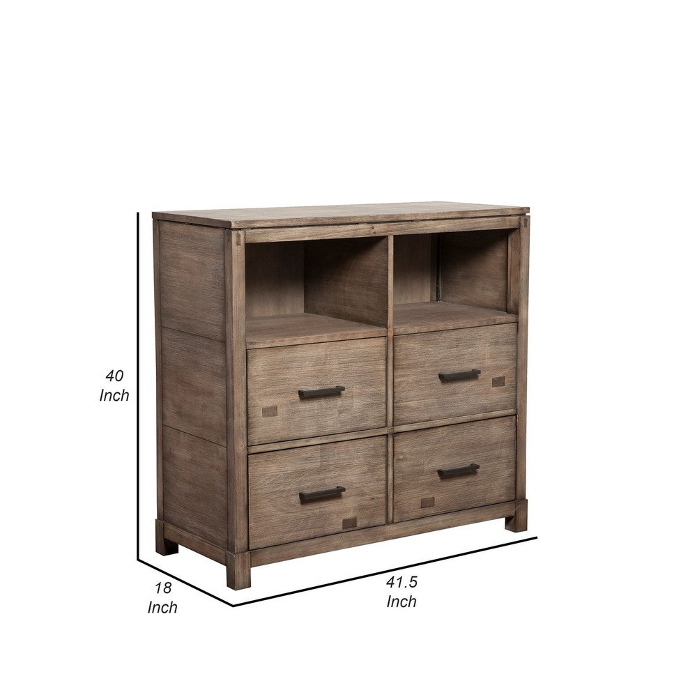 42" TV Media Chest Console, 4 Drawers, Gray Mahogany Wood by Casagear Home