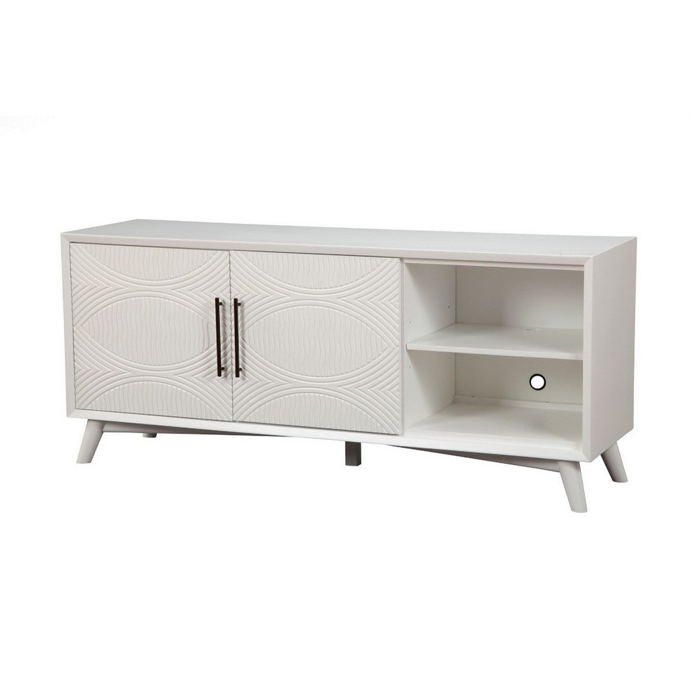 64" TV Console Cabinet, Adjustable Shelves, Classic White by Casagear Home