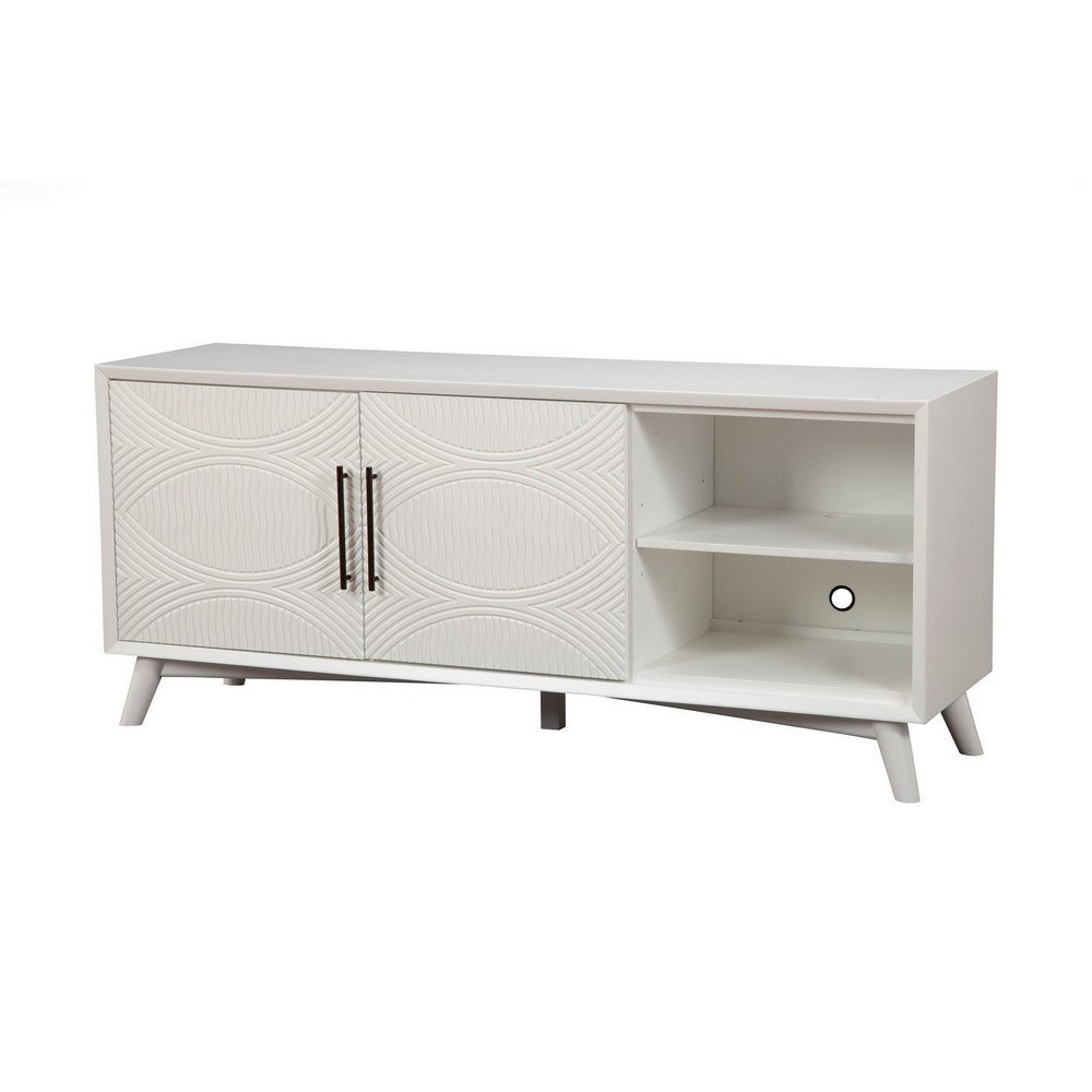 64" TV Console Cabinet, Adjustable Shelves, Classic White by Casagear Home