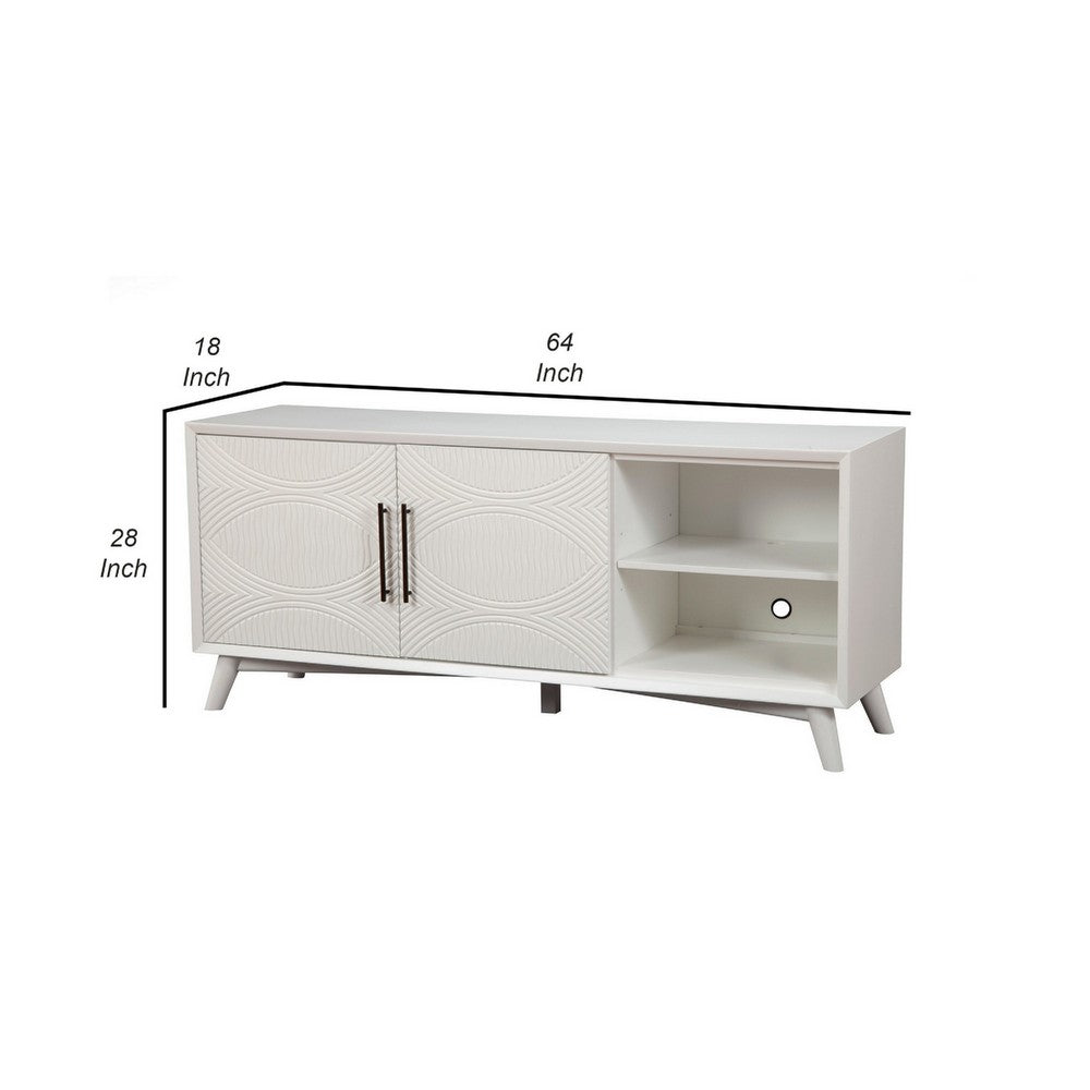 64" TV Console Cabinet, Adjustable Shelves, Classic White by Casagear Home