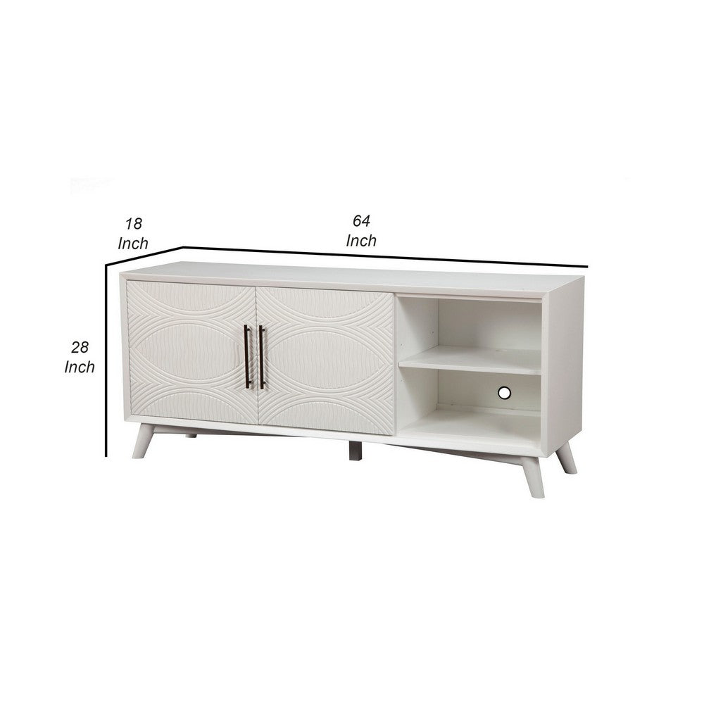 64" TV Console Cabinet, Adjustable Shelves, Classic White by Casagear Home
