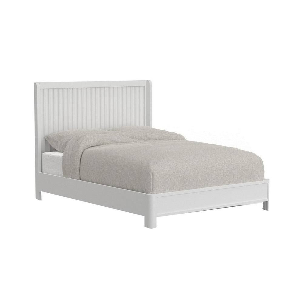 Aya Queen Bed, Scalloped Motif Panel Headboard, White Wood by Casagear Home