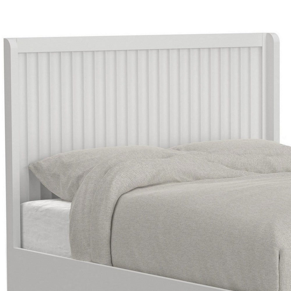 Aya Queen Bed, Scalloped Motif Panel Headboard, White Wood by Casagear Home