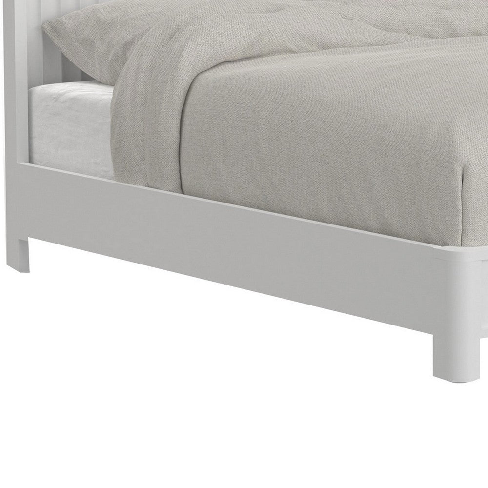 Aya Queen Bed, Scalloped Motif Panel Headboard, White Wood by Casagear Home