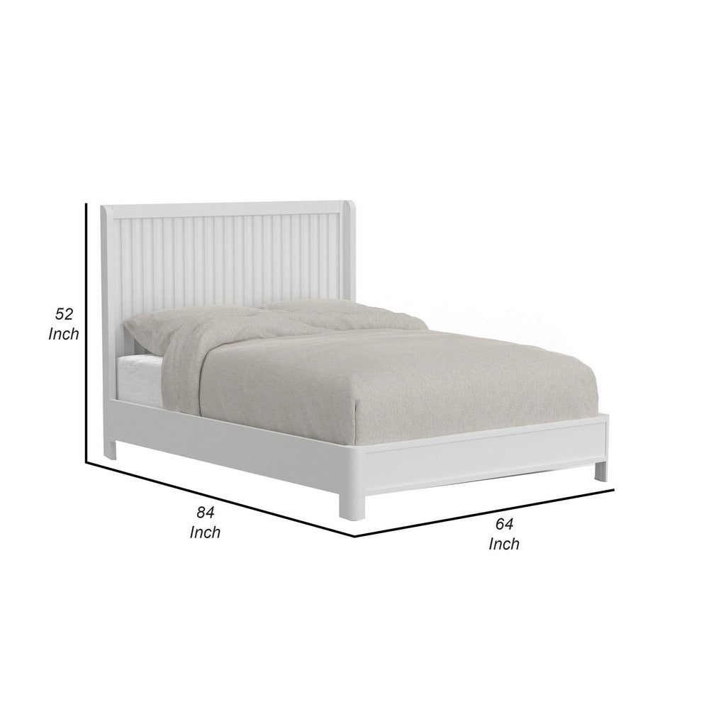 Aya Queen Bed, Scalloped Motif Panel Headboard, White Wood by Casagear Home