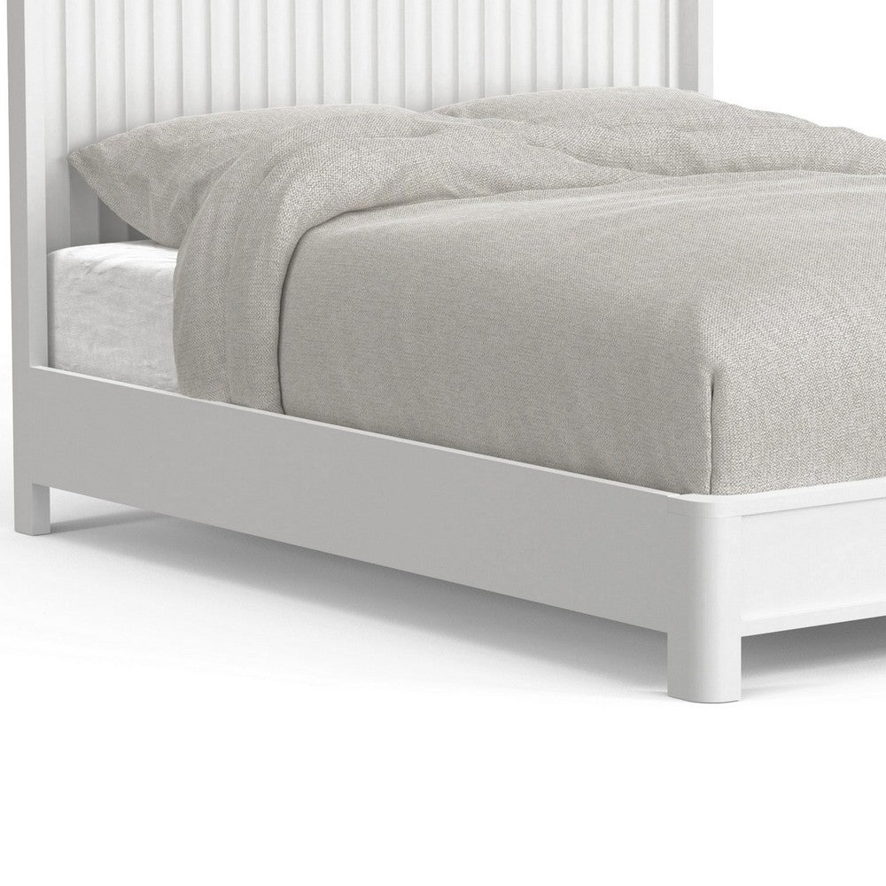 Aya California King Bed, Scalloped Headboard, White Wood by Casagear Home