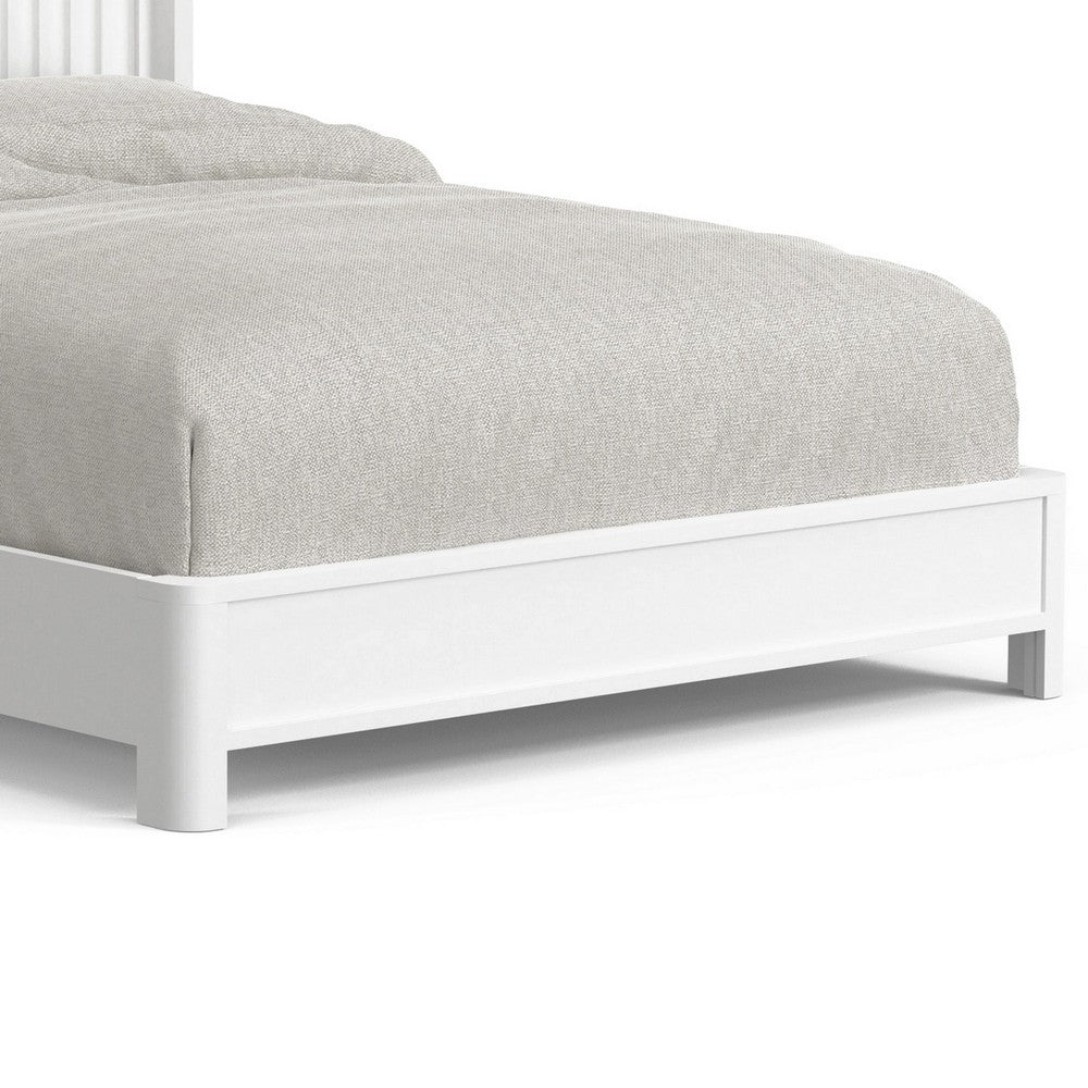 Aya California King Bed, Scalloped Headboard, White Wood by Casagear Home