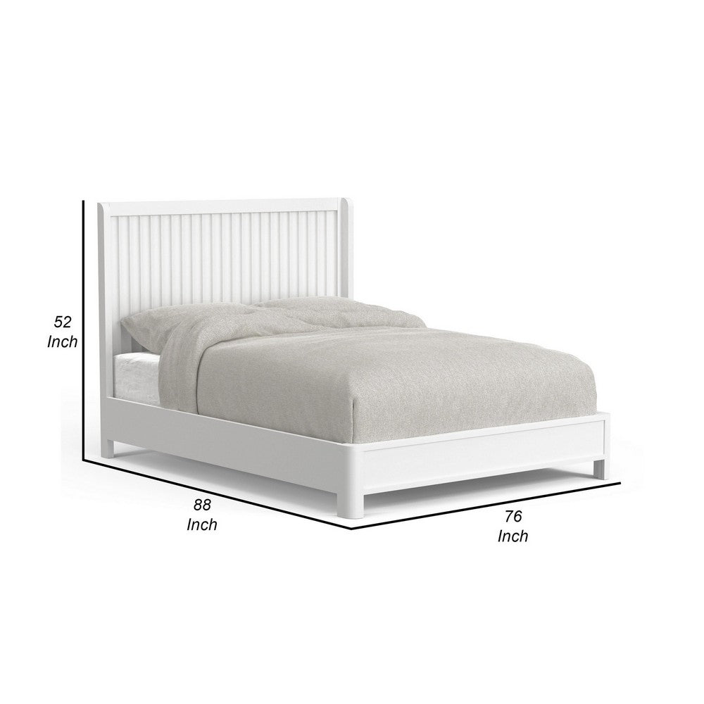 Aya California King Bed, Scalloped Headboard, White Wood by Casagear Home