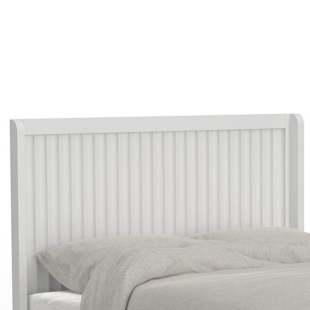 Aya King Bed, Scalloped Motif Panel Headboard, White Wood by Casagear Home