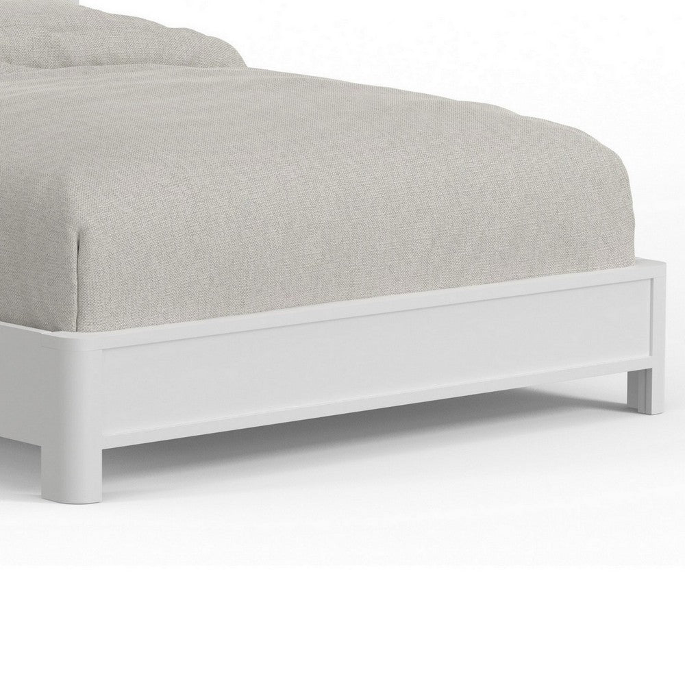Aya King Bed, Scalloped Motif Panel Headboard, White Wood by Casagear Home