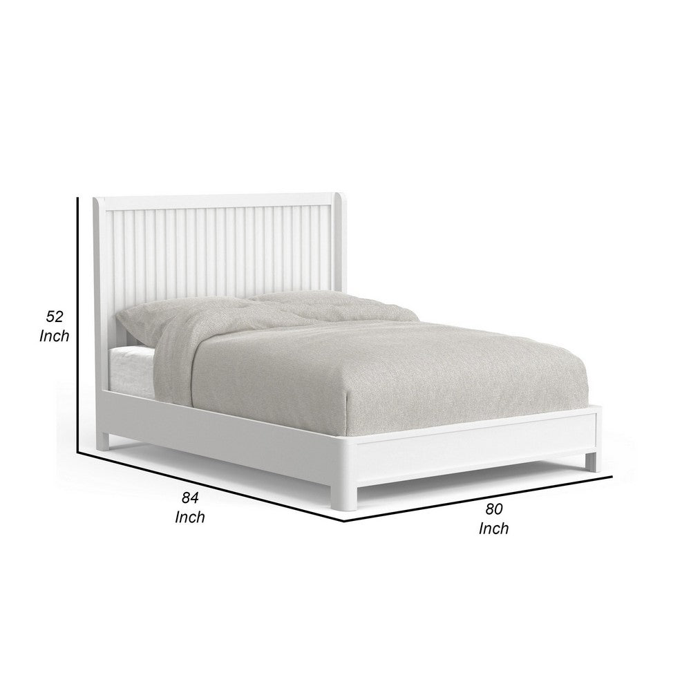 Aya King Bed, Scalloped Motif Panel Headboard, White Wood by Casagear Home