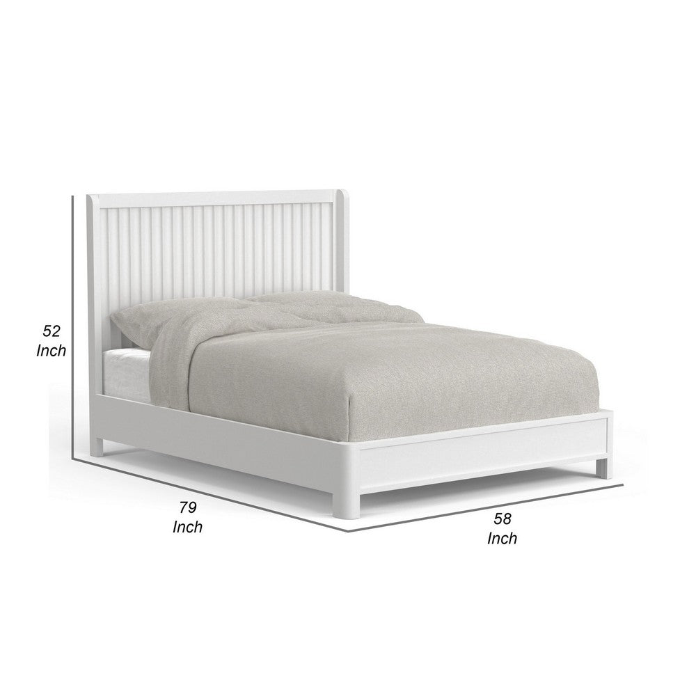 Aya Full Bed, Scalloped Motif Panel Headboard, White Wood by Casagear Home