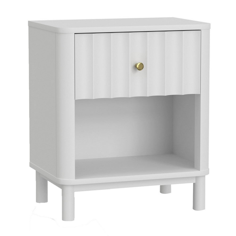 Aya 26" Nightstand, 1 Felt Lined Drawer, White Scallop Front by Casagear Home