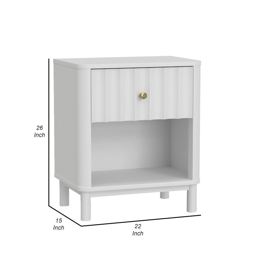 Aya 26" Nightstand, 1 Felt Lined Drawer, White Scallop Front by Casagear Home