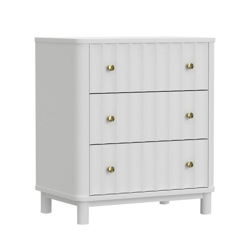 Aya 34" Small 3 Drawer Dresser, Scalloped Front, White Wood by Casagear Home