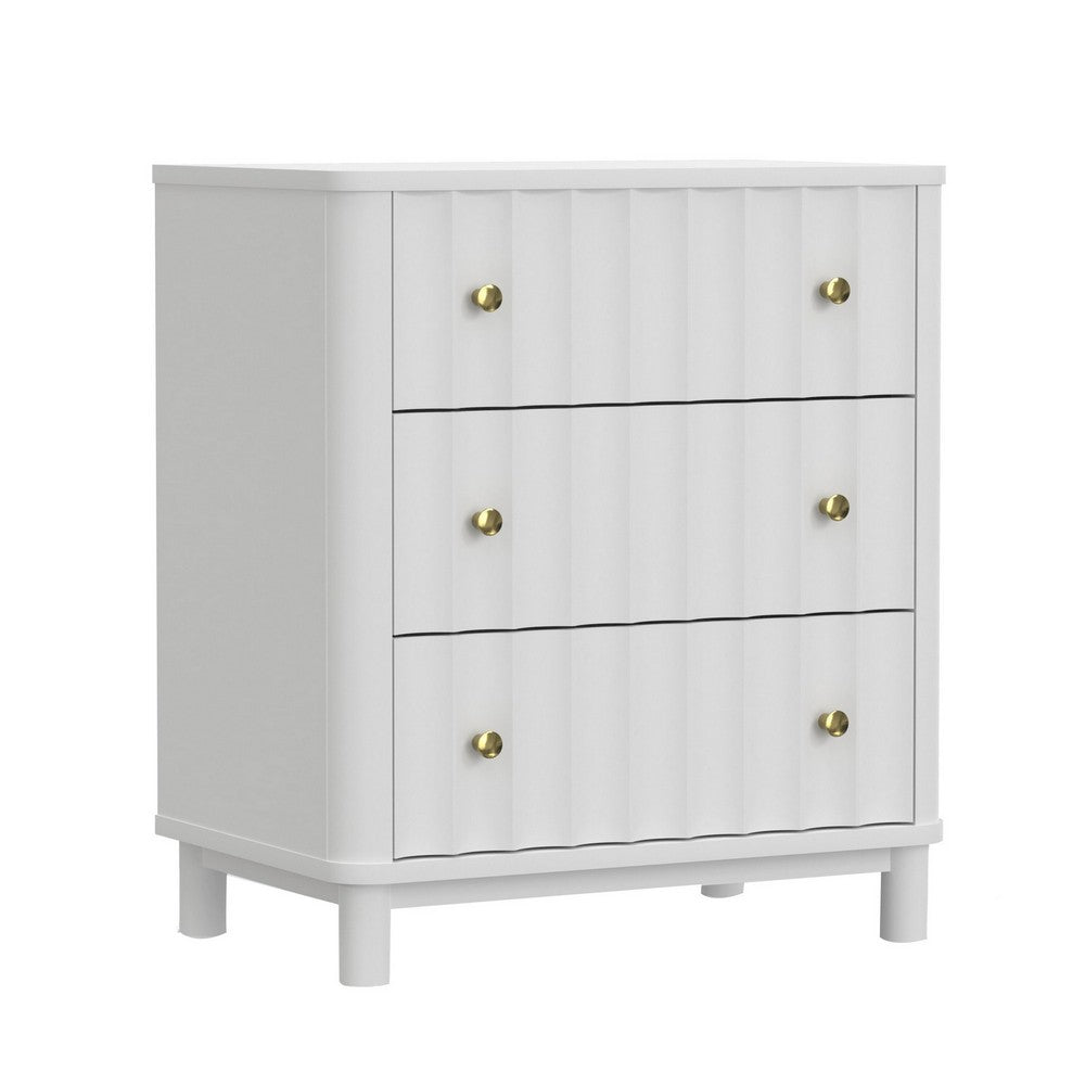 Aya 34" Small 3 Drawer Dresser, Scalloped Front, White Wood by Casagear Home