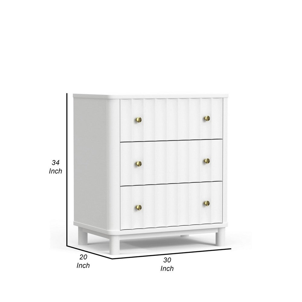 Aya 34" Small 3 Drawer Dresser, Scalloped Front, White Wood by Casagear Home