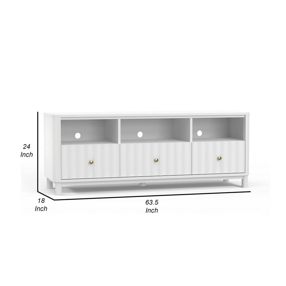 Aya 64" TV Media Entertainment Console, 3 Shelves, White by Casgear Home