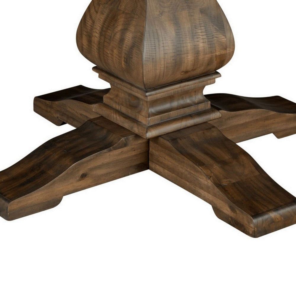 60 Inch Round Dining Table Carved Pedestal Base Reclaimed Walnut Brown By Casagear Home BM299469