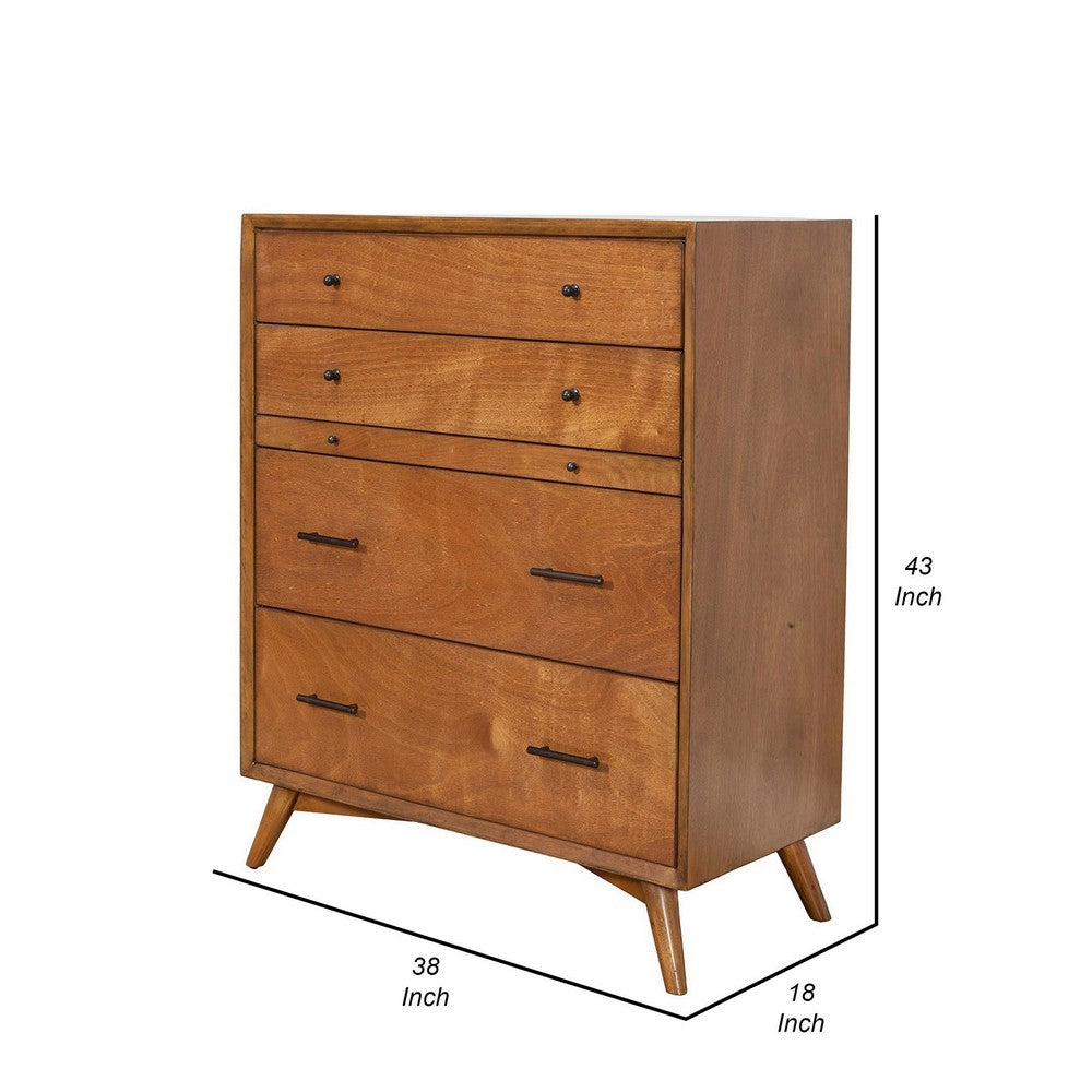 Ian 43" 4 Drawer Tall Dresser Chest, Acorn Brown Wood by Casagear Home