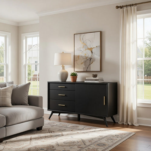 Ian 50" TV Media Entertainment Console, 3 Drawers, Black By Casagear Home