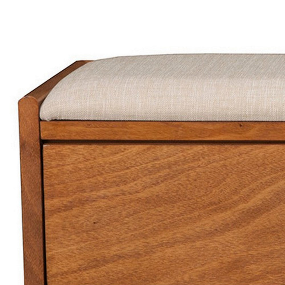 Ian 59" Storage Bench, Padded, Beige Fabric, Acorn Brown by Casagear Home