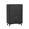 Ian 51" Large Bar Cabinet, Drop Tray, Flared Legs, Black Wood by Casagear Home