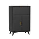 Ian 51" Large Bar Cabinet, Drop Tray, Flared Legs, Black Wood by Casagear Home