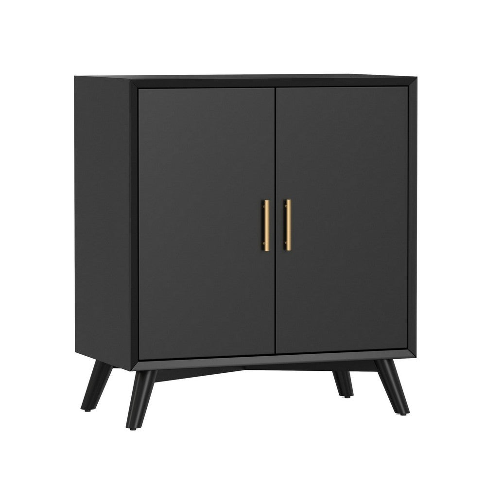 Ian 36" Small Bar Cabinet, 2 Doors, Flared Legs, Black Wood by Casagear Home