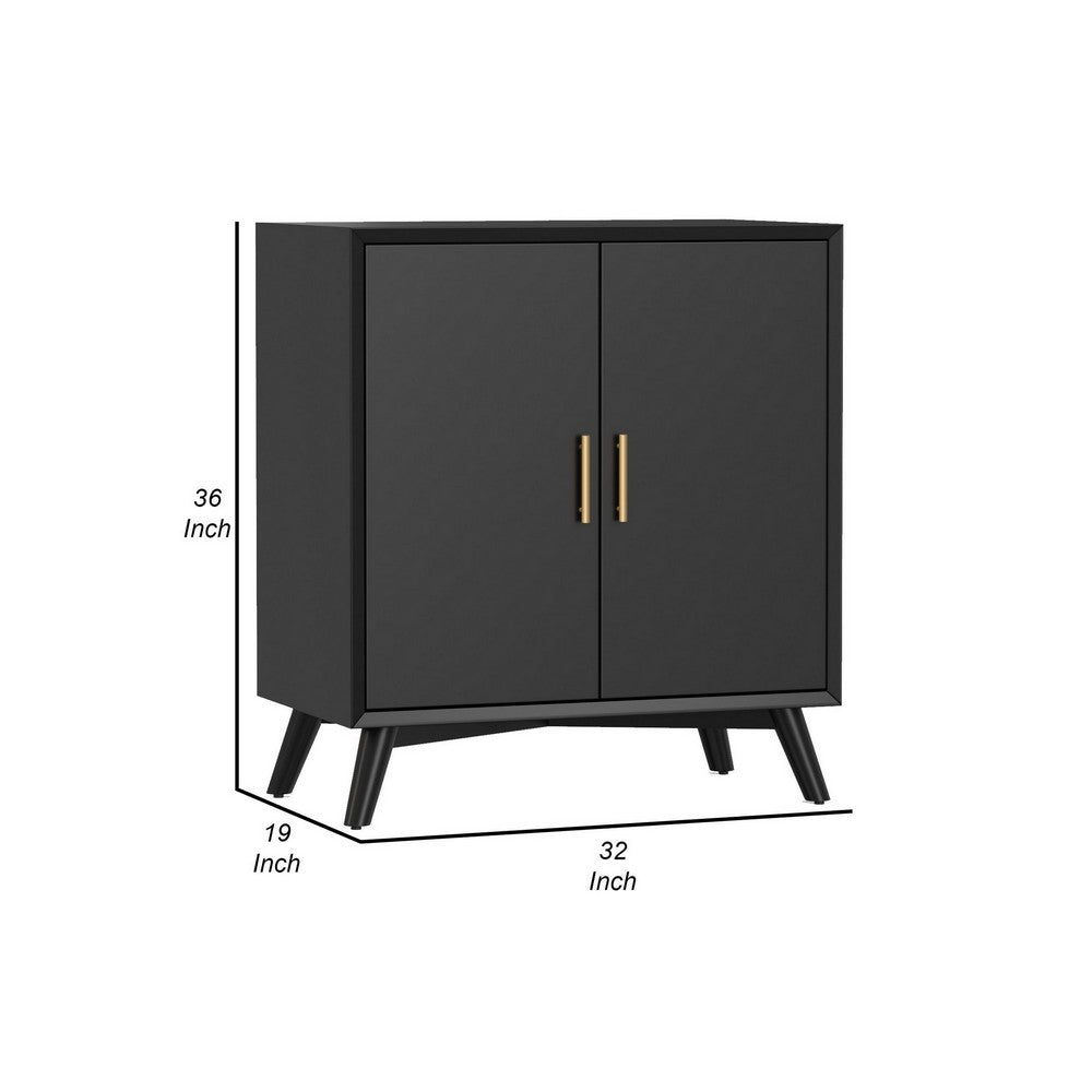 Ian 36" Small Bar Cabinet, 2 Doors, Flared Legs, Black Wood by Casagear Home
