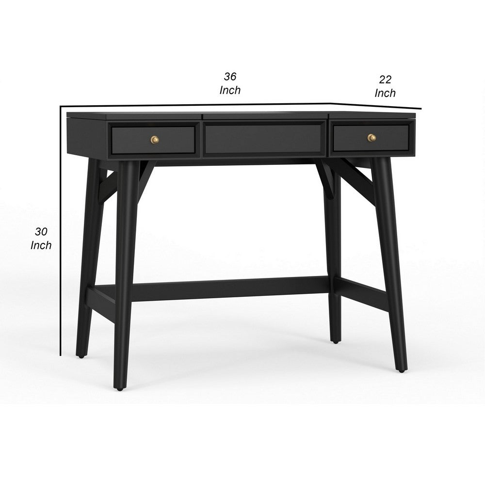 Ian 36" Bedroom Vanity, 2 Drawers, Flip Top Mirror, Black by Casagear Home