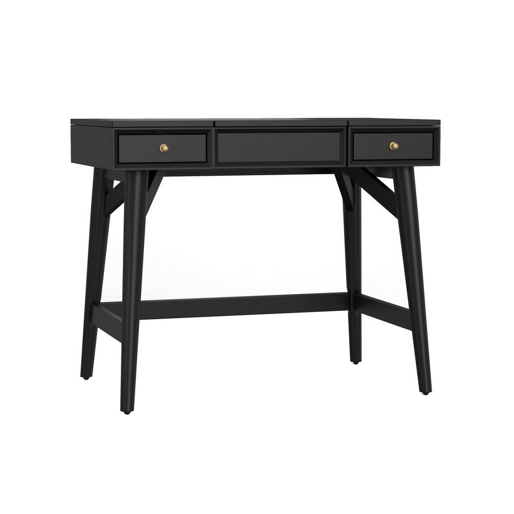 Ian 36" Bedroom Vanity, 2 Drawers, Flip Top Mirror, Black by Casagear Home