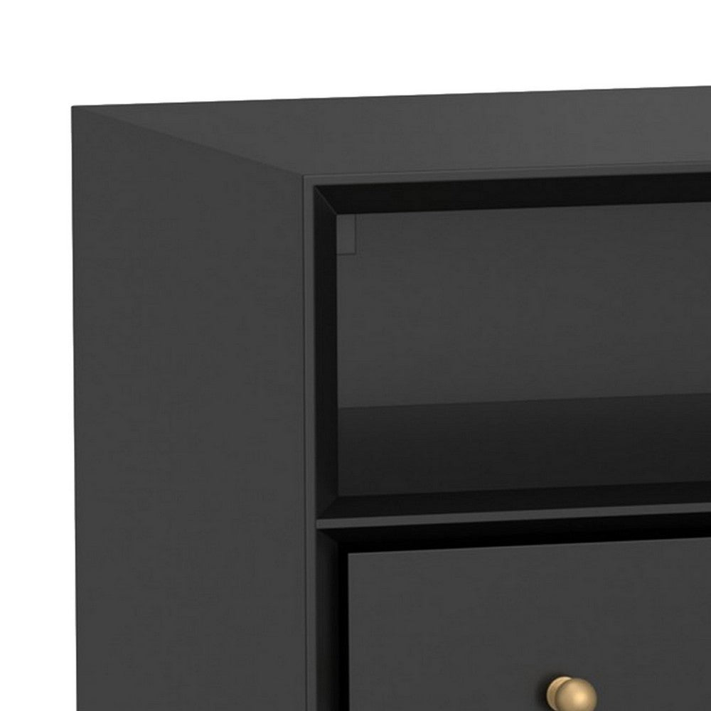 Ian 28" Wide 2 Drawer Nightstand, Angled Legs, Jet Black by Casagear Home
