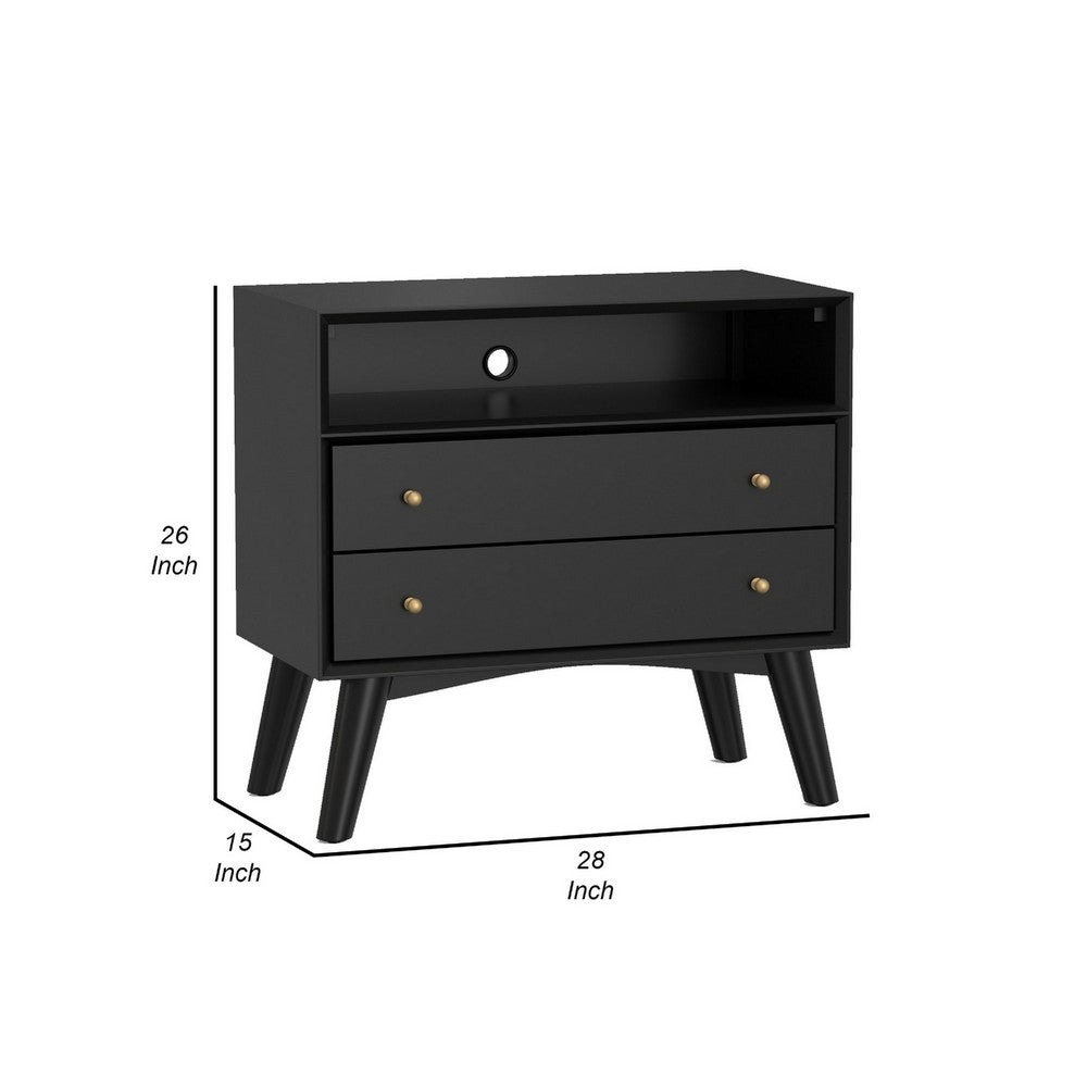 Ian 28" Wide 2 Drawer Nightstand, Angled Legs, Jet Black by Casagear Home