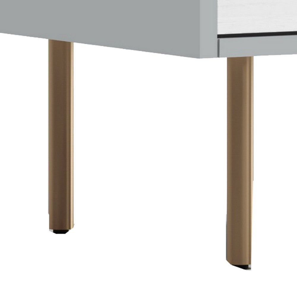 Dap 24" 2 Drawer Nightstand, Satin Gold Handles, White, Gray by Casagear Home