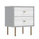 Dap 24" 2 Drawer Nightstand, Satin Gold Handles, White, Gray by Casagear Home