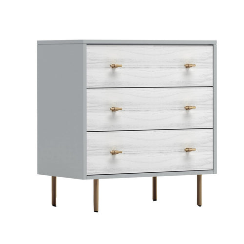 Dap 35" Small 3 Drawer Chest, Satin Gold Handles, White Gray by Casagear Home