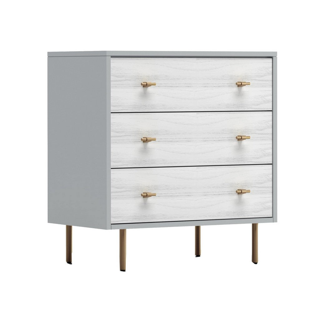 Dap 35" Small 3 Drawer Chest, Satin Gold Handles, White Gray by Casagear Home