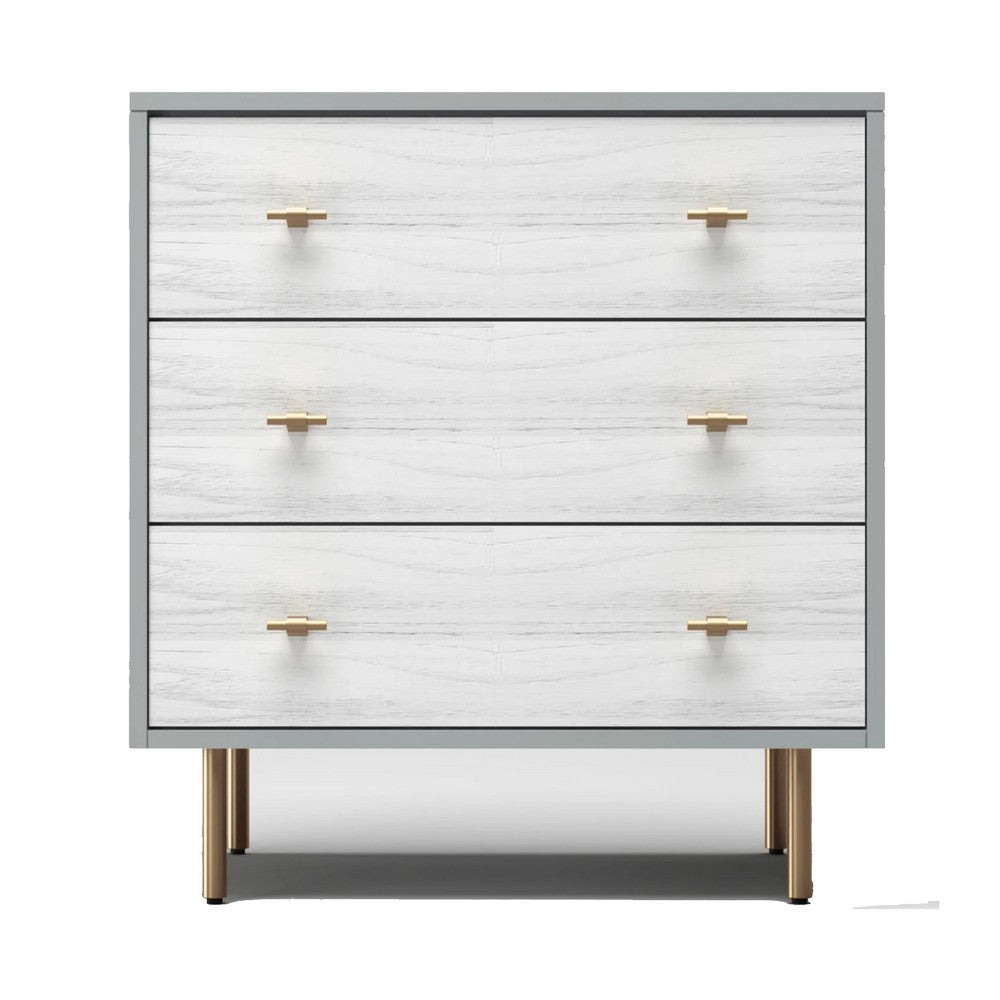Dap 35" Small 3 Drawer Chest, Satin Gold Handles, White Gray by Casagear Home