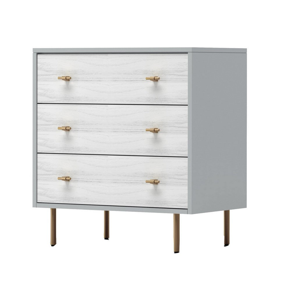 Dap 35" Small 3 Drawer Chest, Satin Gold Handles, White Gray by Casagear Home