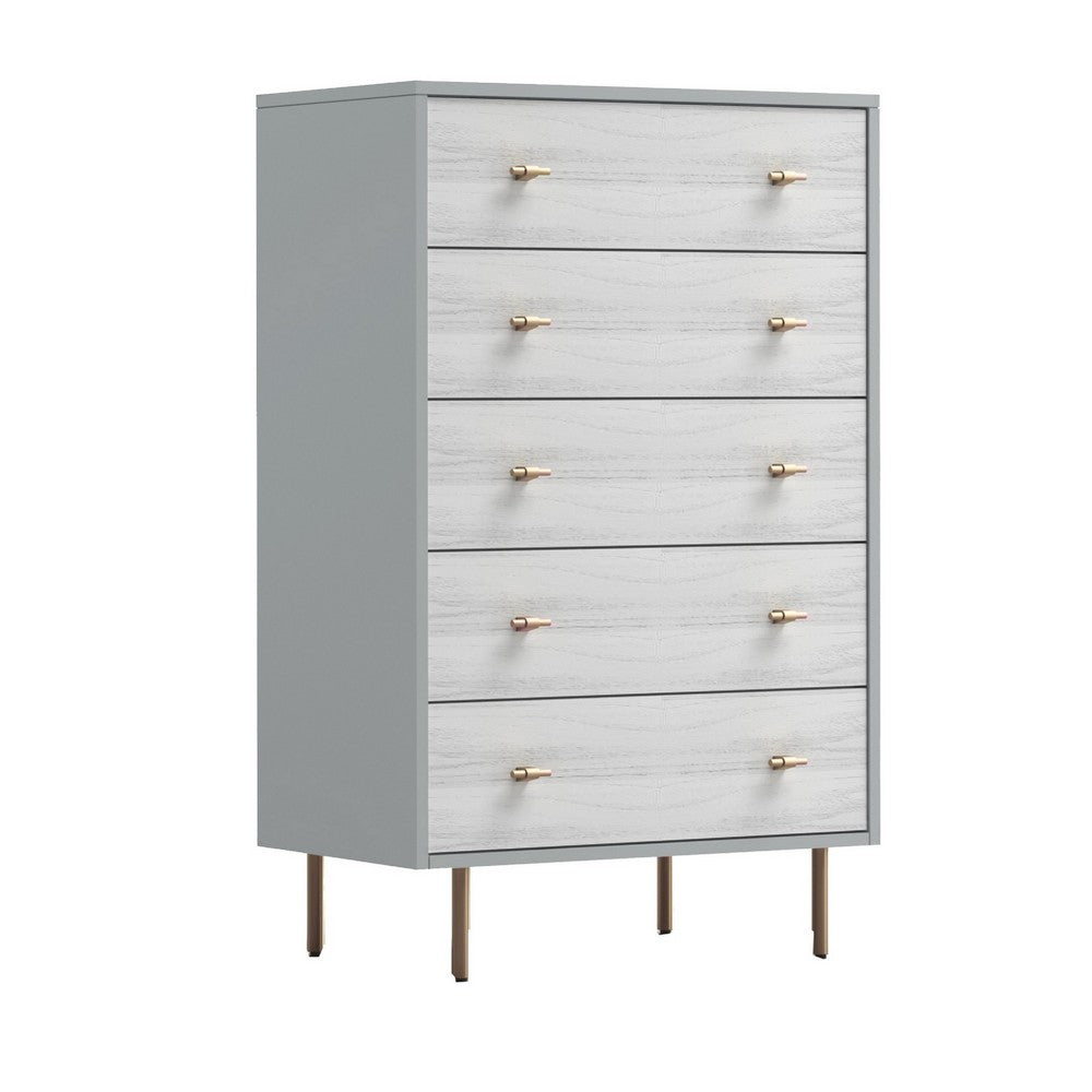 Dap 49" 5 Drawer Tall Dresser Chest, Gray, White, and Gold by Casagear Home