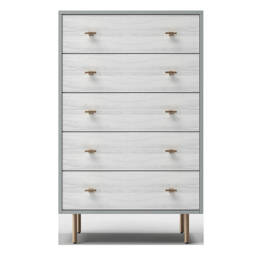 Dap 49" 5 Drawer Tall Dresser Chest, Gray, White, and Gold by Casagear Home