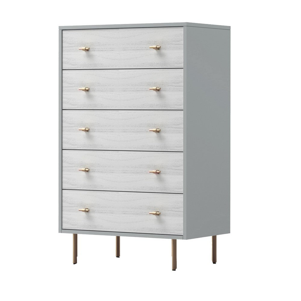 Dap 49" 5 Drawer Tall Dresser Chest, Gray, White, and Gold by Casagear Home