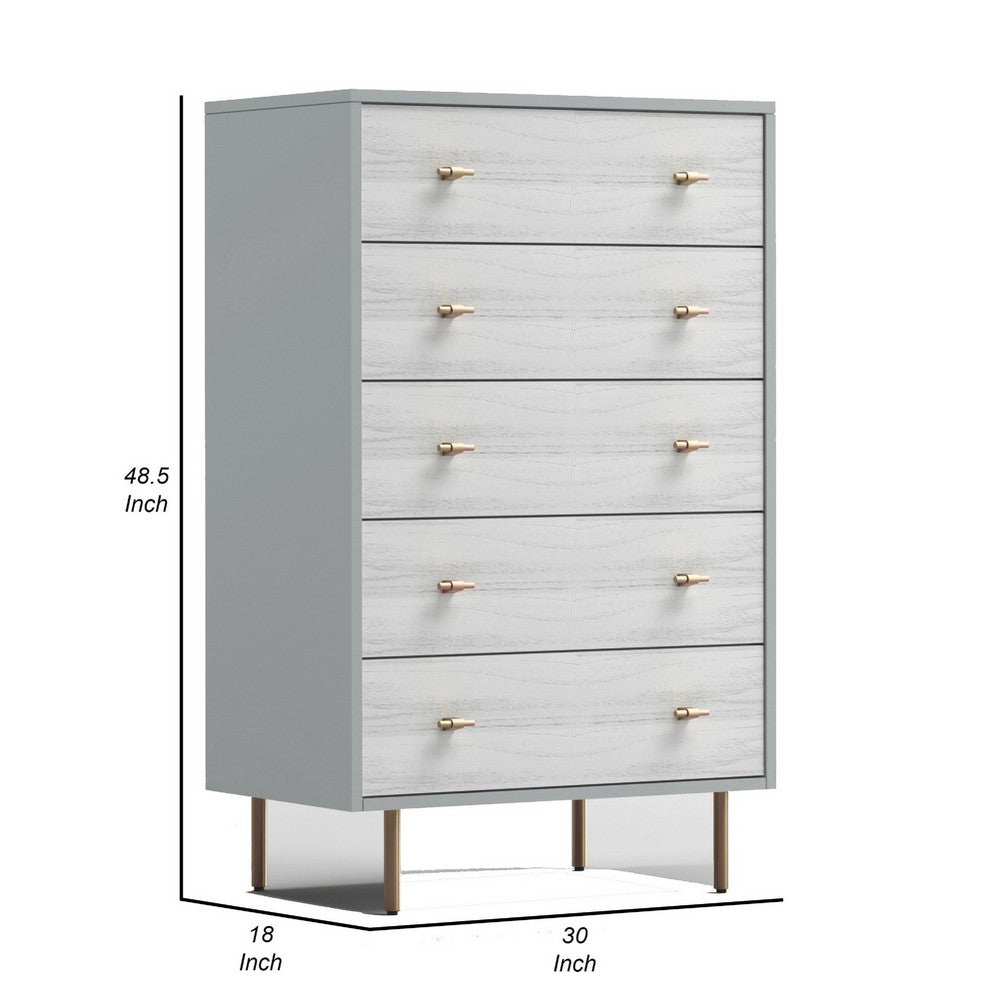Dap 49" 5 Drawer Tall Dresser Chest, Gray, White, and Gold by Casagear Home