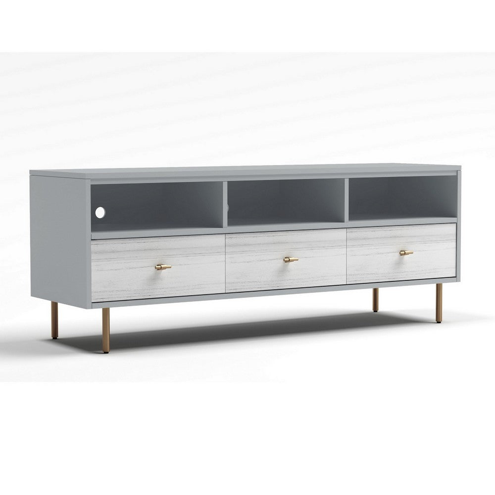 Dap 64" 3 Shelf TV Media Entertainment Console, White, Gray by Casagear Home